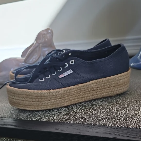 Superga Women's Dark Blue Platform Espadrille Sneakers - Picture 3 of 7